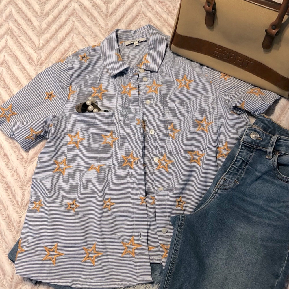 Madewell striped button down w/ star embroidery